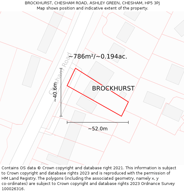 BROCKHURST, CHESHAM ROAD, ASHLEY GREEN, CHESHAM, HP5 3PJ: Plot and title map