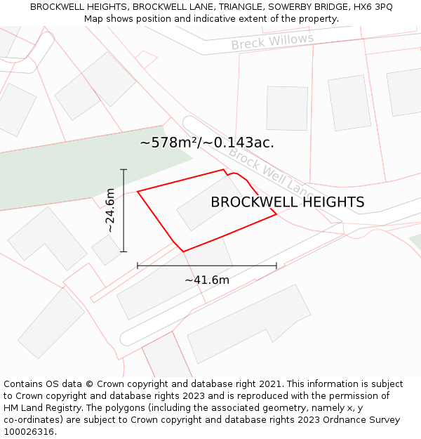BROCKWELL HEIGHTS, BROCKWELL LANE, TRIANGLE, SOWERBY BRIDGE, HX6 3PQ: Plot and title map