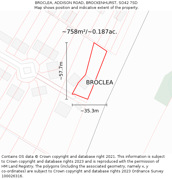 BROCLEA, ADDISON ROAD, BROCKENHURST, SO42 7SD: Plot and title map