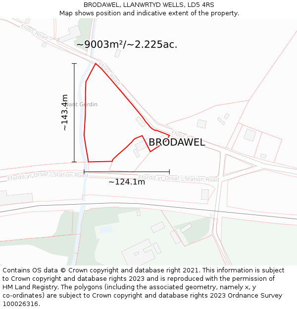 BRODAWEL, LLANWRTYD WELLS, LD5 4RS: Plot and title map