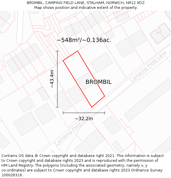 BROMBIL, CAMPING FIELD LANE, STALHAM, NORWICH, NR12 9DZ: Plot and title map