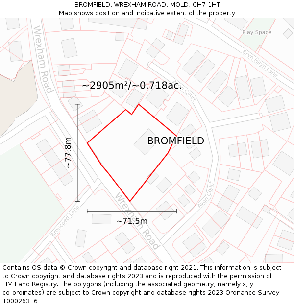 BROMFIELD, WREXHAM ROAD, MOLD, CH7 1HT: Plot and title map