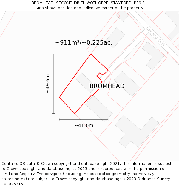 BROMHEAD, SECOND DRIFT, WOTHORPE, STAMFORD, PE9 3JH: Plot and title map