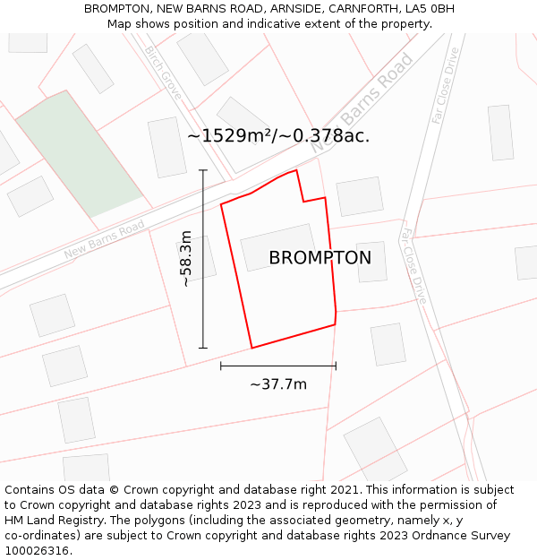 BROMPTON, NEW BARNS ROAD, ARNSIDE, CARNFORTH, LA5 0BH: Plot and title map