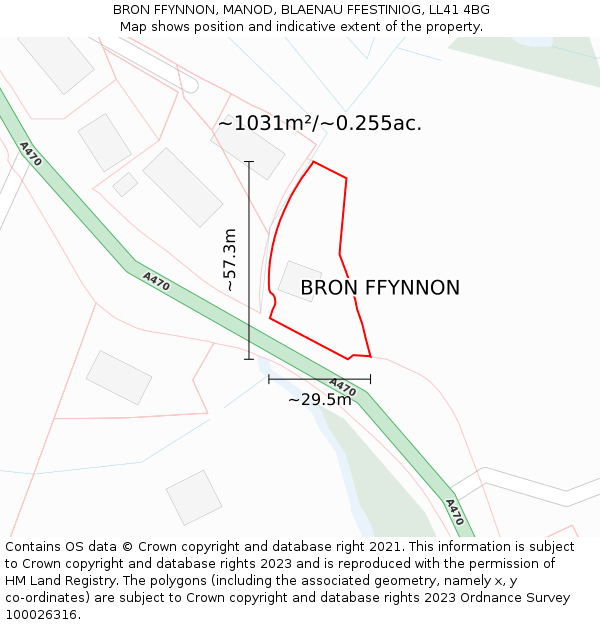BRON FFYNNON, MANOD, BLAENAU FFESTINIOG, LL41 4BG: Plot and title map