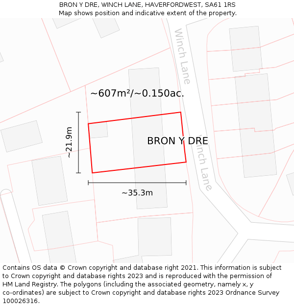 BRON Y DRE, WINCH LANE, HAVERFORDWEST, SA61 1RS: Plot and title map