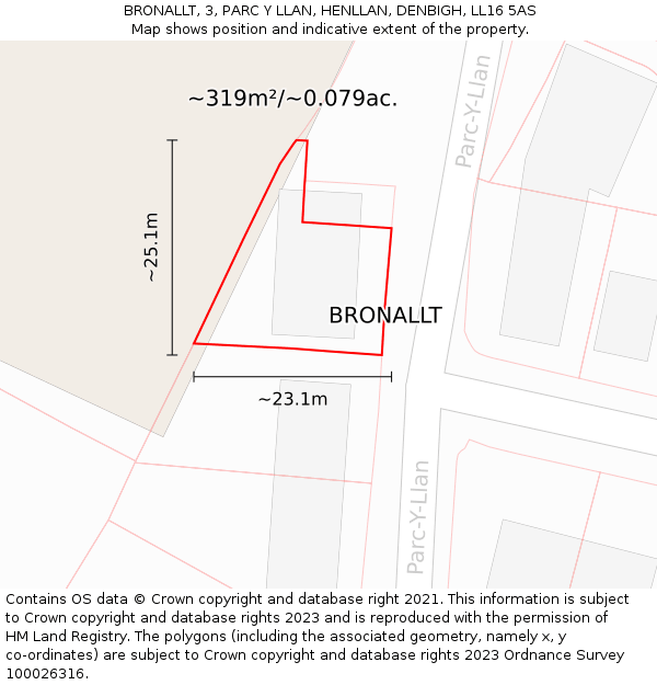 BRONALLT, 3, PARC Y LLAN, HENLLAN, DENBIGH, LL16 5AS: Plot and title map