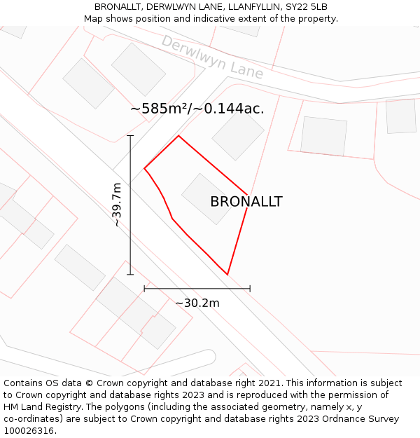 BRONALLT, DERWLWYN LANE, LLANFYLLIN, SY22 5LB: Plot and title map