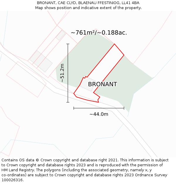 BRONANT, CAE CLYD, BLAENAU FFESTINIOG, LL41 4BA: Plot and title map