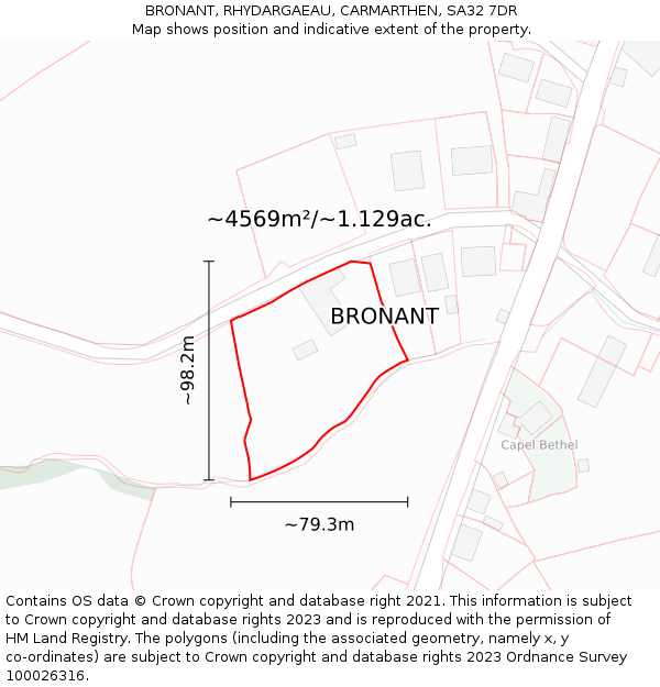 BRONANT, RHYDARGAEAU, CARMARTHEN, SA32 7DR: Plot and title map