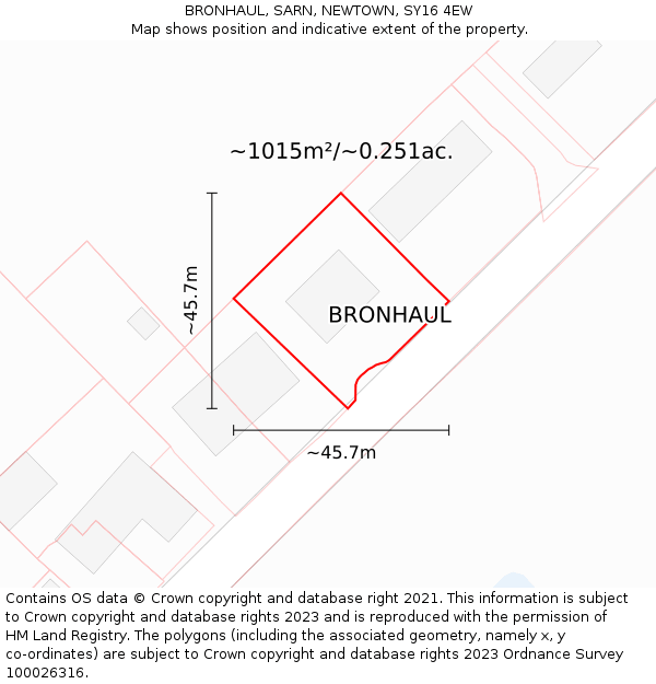 BRONHAUL, SARN, NEWTOWN, SY16 4EW: Plot and title map