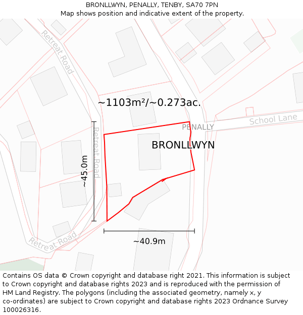 BRONLLWYN, PENALLY, TENBY, SA70 7PN: Plot and title map