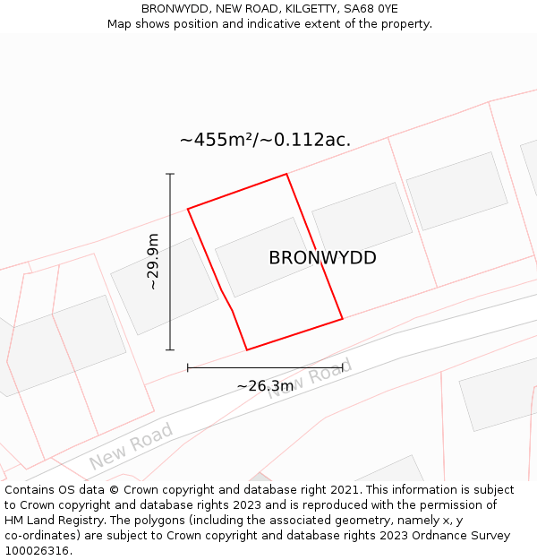 BRONWYDD, NEW ROAD, KILGETTY, SA68 0YE: Plot and title map