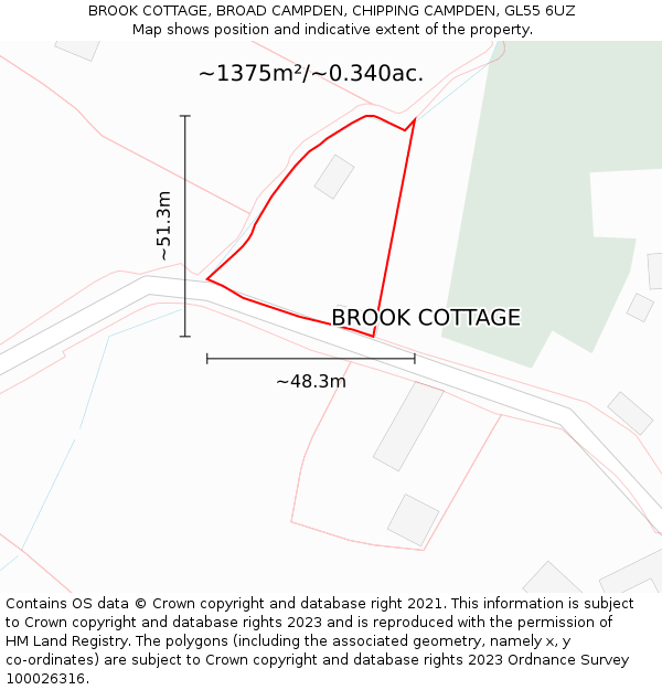 BROOK COTTAGE, BROAD CAMPDEN, CHIPPING CAMPDEN, GL55 6UZ: Plot and title map