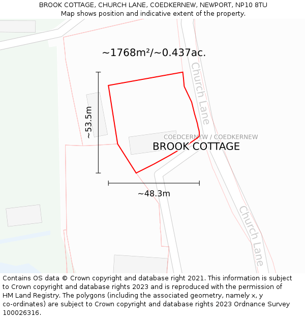 BROOK COTTAGE, CHURCH LANE, COEDKERNEW, NEWPORT, NP10 8TU: Plot and title map