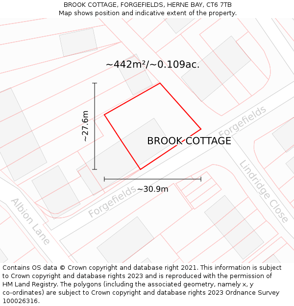 BROOK COTTAGE, FORGEFIELDS, HERNE BAY, CT6 7TB: Plot and title map