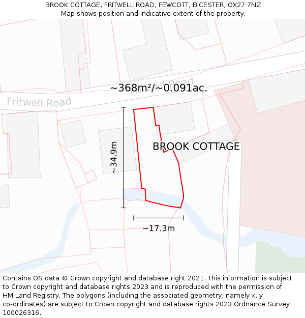 BROOK COTTAGE, FRITWELL ROAD, FEWCOTT, BICESTER, OX27 7NZ: Plot and title map