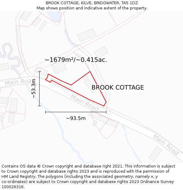 BROOK COTTAGE, KILVE, BRIDGWATER, TA5 1DZ: Plot and title map