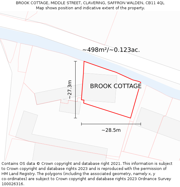 BROOK COTTAGE, MIDDLE STREET, CLAVERING, SAFFRON WALDEN, CB11 4QL: Plot and title map
