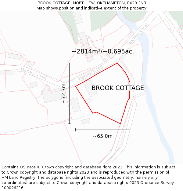 BROOK COTTAGE, NORTHLEW, OKEHAMPTON, EX20 3NR: Plot and title map