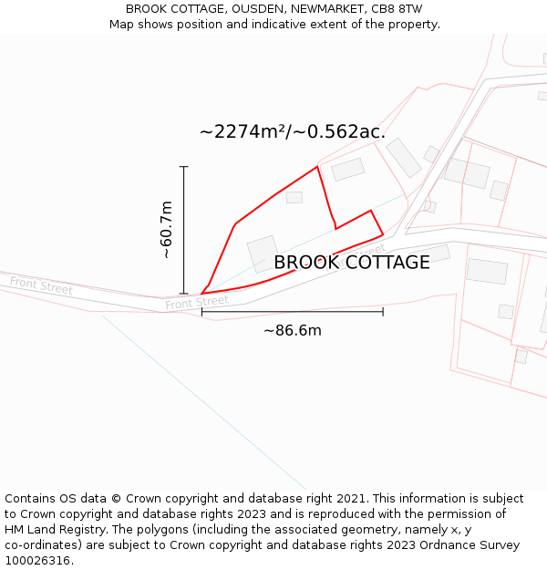 BROOK COTTAGE, OUSDEN, NEWMARKET, CB8 8TW: Plot and title map