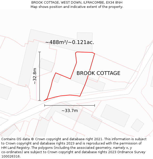 BROOK COTTAGE, WEST DOWN, ILFRACOMBE, EX34 8NH: Plot and title map