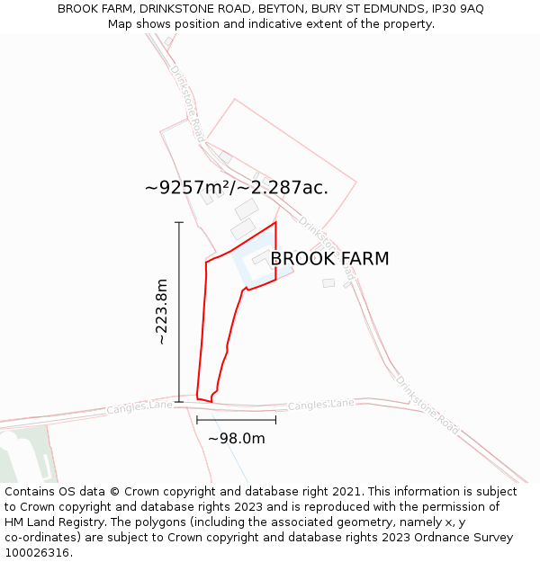 BROOK FARM, DRINKSTONE ROAD, BEYTON, BURY ST EDMUNDS, IP30 9AQ: Plot and title map