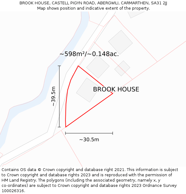 BROOK HOUSE, CASTELL PIGYN ROAD, ABERGWILI, CARMARTHEN, SA31 2JJ: Plot and title map