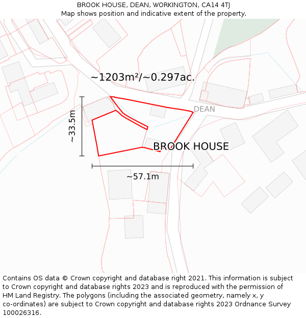 BROOK HOUSE, DEAN, WORKINGTON, CA14 4TJ: Plot and title map
