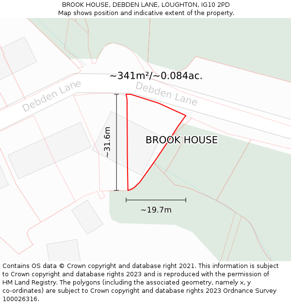 BROOK HOUSE, DEBDEN LANE, LOUGHTON, IG10 2PD: Plot and title map