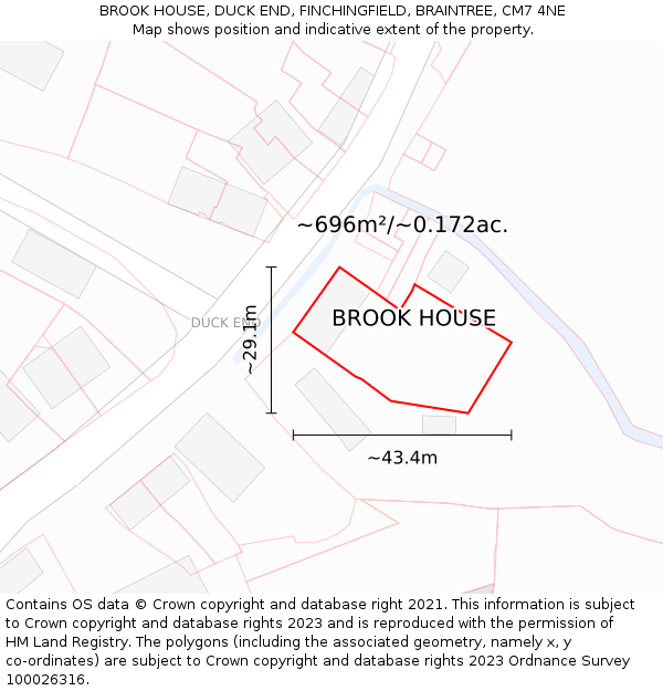 BROOK HOUSE, DUCK END, FINCHINGFIELD, BRAINTREE, CM7 4NE: Plot and title map