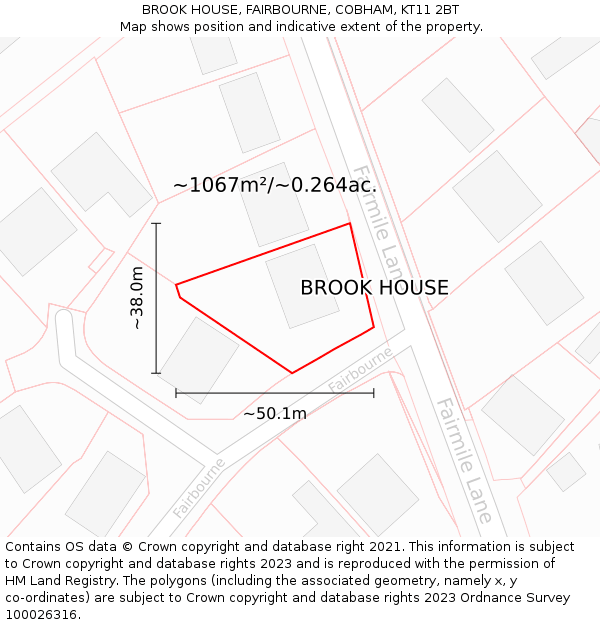 BROOK HOUSE, FAIRBOURNE, COBHAM, KT11 2BT: Plot and title map