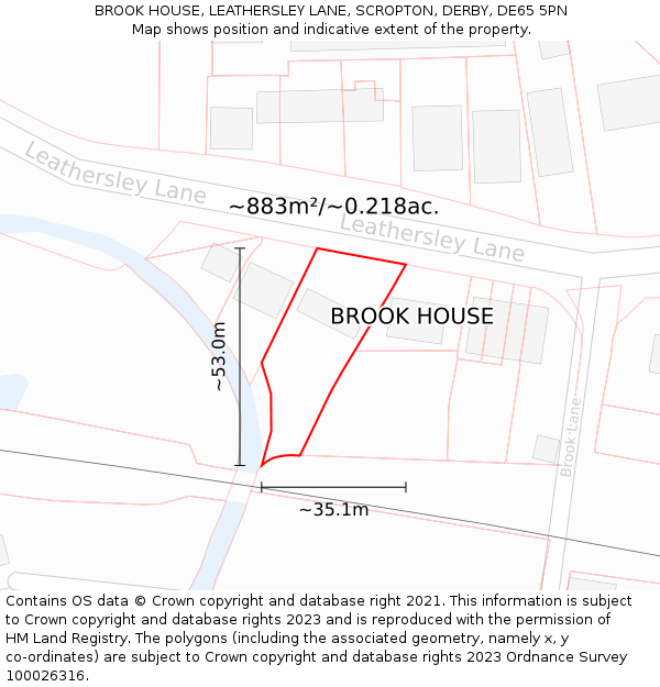 BROOK HOUSE, LEATHERSLEY LANE, SCROPTON, DERBY, DE65 5PN: Plot and title map