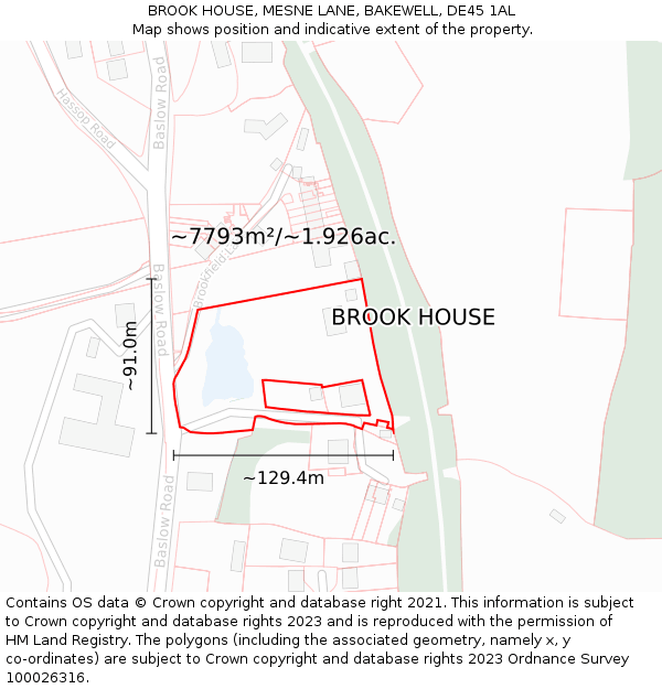BROOK HOUSE, MESNE LANE, BAKEWELL, DE45 1AL: Plot and title map