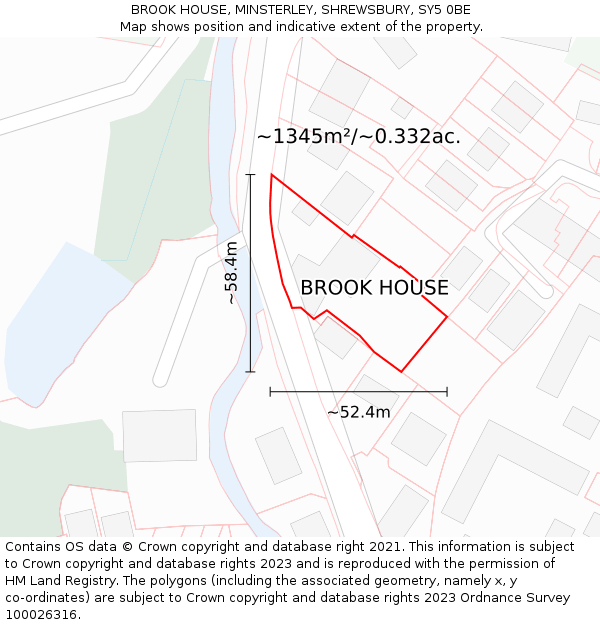 BROOK HOUSE, MINSTERLEY, SHREWSBURY, SY5 0BE: Plot and title map