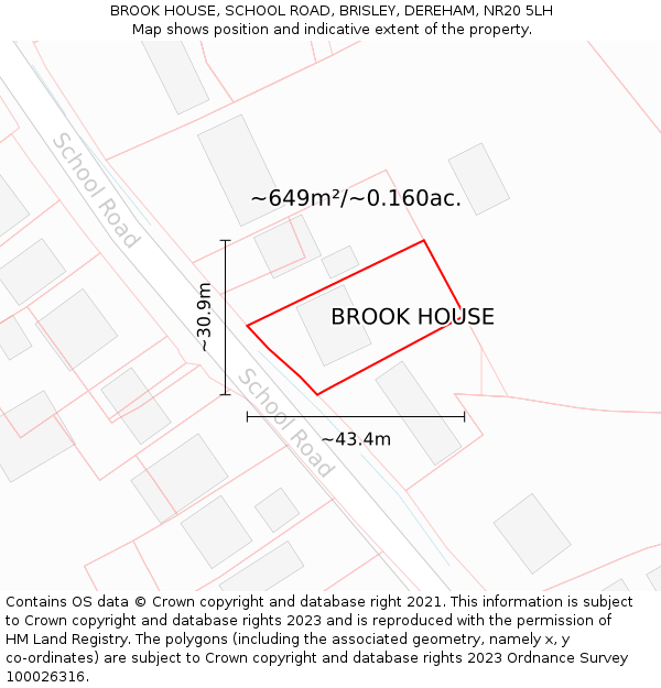 BROOK HOUSE, SCHOOL ROAD, BRISLEY, DEREHAM, NR20 5LH: Plot and title map