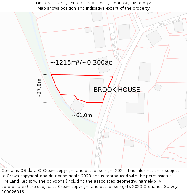 BROOK HOUSE, TYE GREEN VILLAGE, HARLOW, CM18 6QZ: Plot and title map