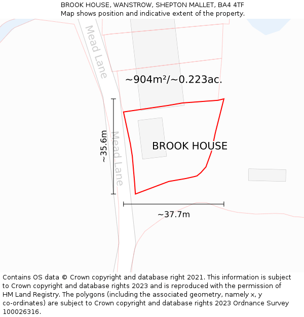 BROOK HOUSE, WANSTROW, SHEPTON MALLET, BA4 4TF: Plot and title map