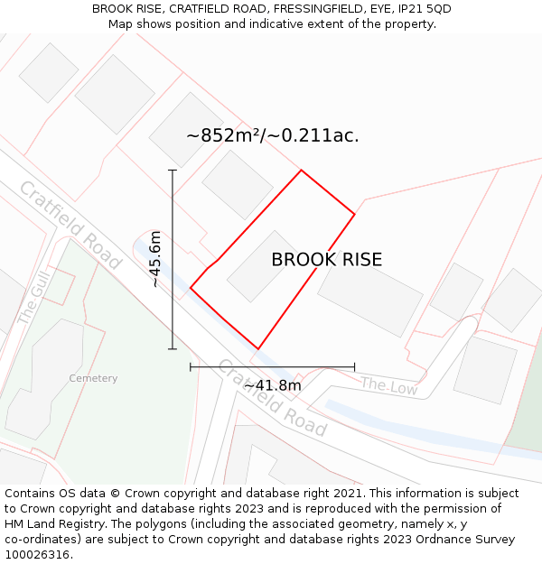 BROOK RISE, CRATFIELD ROAD, FRESSINGFIELD, EYE, IP21 5QD: Plot and title map
