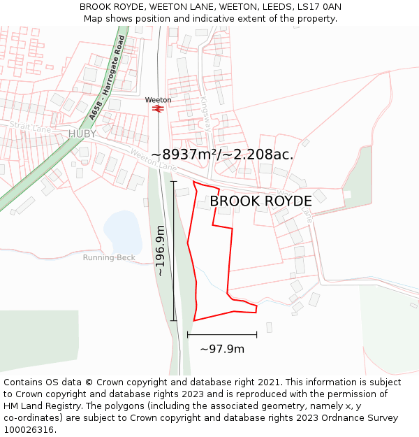 BROOK ROYDE, WEETON LANE, WEETON, LEEDS, LS17 0AN: Plot and title map