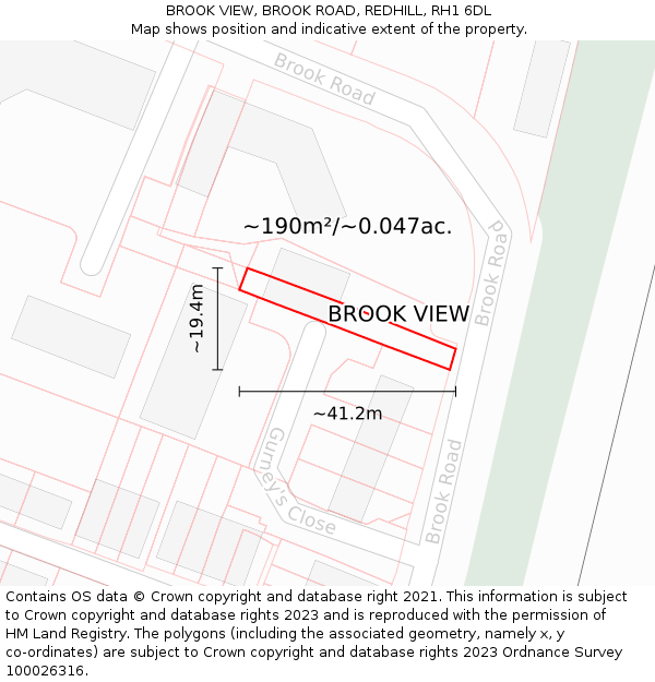 BROOK VIEW, BROOK ROAD, REDHILL, RH1 6DL: Plot and title map