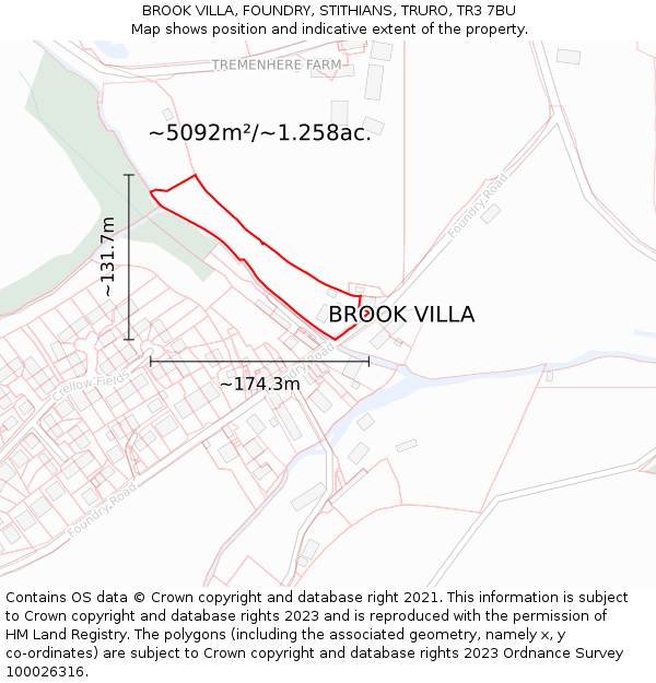 BROOK VILLA, FOUNDRY, STITHIANS, TRURO, TR3 7BU: Plot and title map