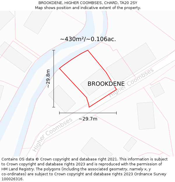 BROOKDENE, HIGHER COOMBSES, CHARD, TA20 2SY: Plot and title map