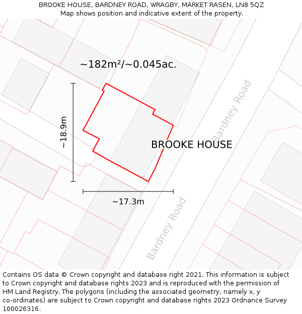 BROOKE HOUSE, BARDNEY ROAD, WRAGBY, MARKET RASEN, LN8 5QZ: Plot and title map