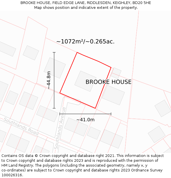 BROOKE HOUSE, FIELD EDGE LANE, RIDDLESDEN, KEIGHLEY, BD20 5HE: Plot and title map