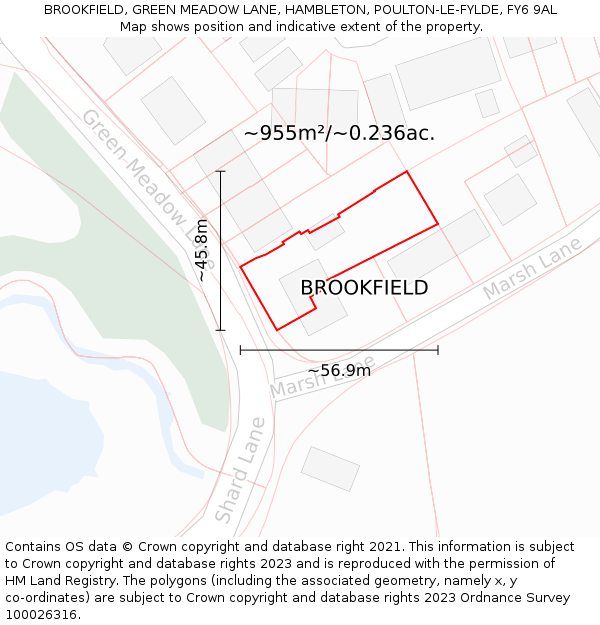 BROOKFIELD, GREEN MEADOW LANE, HAMBLETON, POULTON-LE-FYLDE, FY6 9AL: Plot and title map