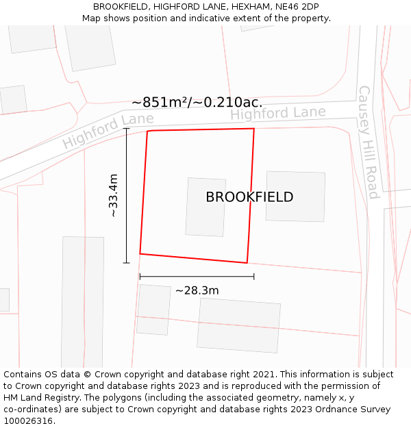 BROOKFIELD, HIGHFORD LANE, HEXHAM, NE46 2DP: Plot and title map