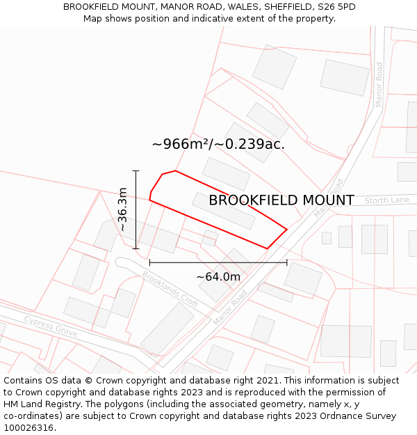BROOKFIELD MOUNT, MANOR ROAD, WALES, SHEFFIELD, S26 5PD: Plot and title map