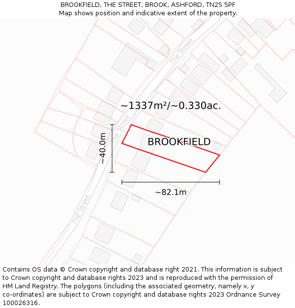 BROOKFIELD, THE STREET, BROOK, ASHFORD, TN25 5PF: Plot and title map