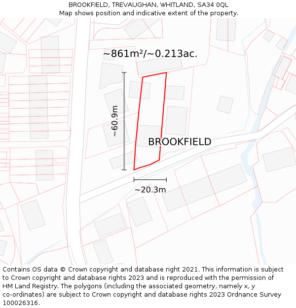 BROOKFIELD, TREVAUGHAN, WHITLAND, SA34 0QL: Plot and title map